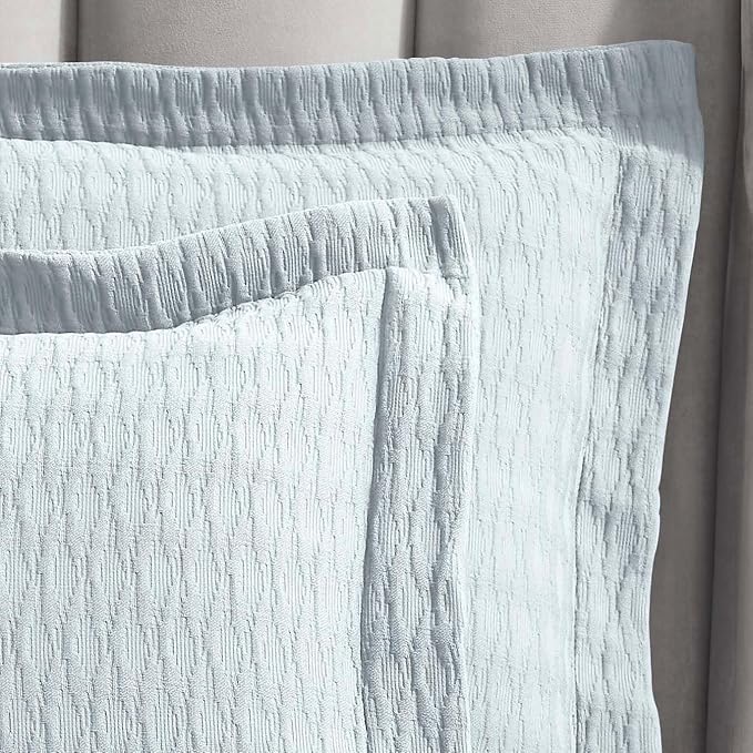 Superior 3 Piece Cotton Bedspread Set, Home Bed Decor, Decorative Bed Spread, 2 Pillow Shams, Medium Weight Blanket, Matelasse Coverlet, Bedding Essentials, Calvert Collection, Queen, Sky Blue