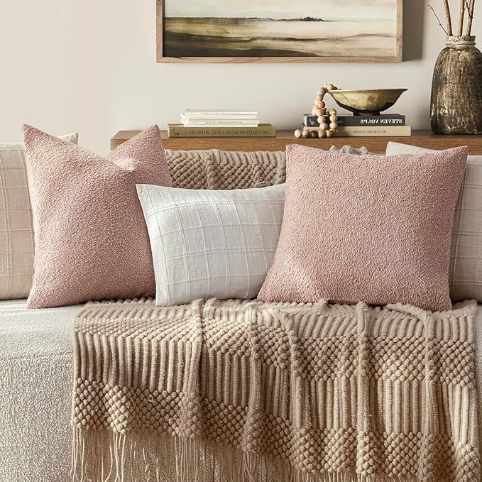 Foindtower Decorative Textured Boucle Throw Pillow Covers Accent Solid Lumbar Pillow Cases Soft Cozy Couch Cushion Case for Chair Sofa Bedroom Living Room Home Decor 12x20 Inch,1PC,Light Pink