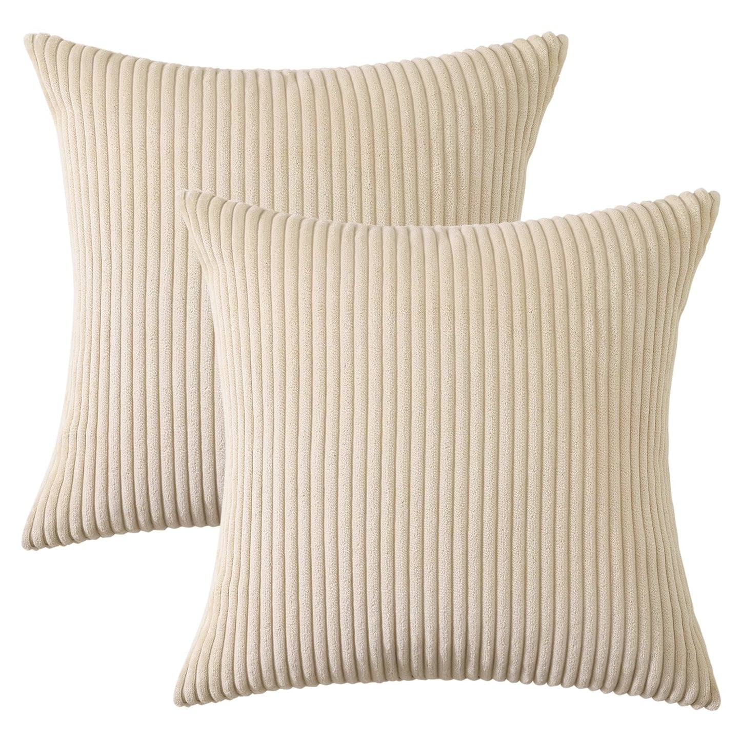Mecatny Corduroy Summer Decorative Throw Pillow Covers 18x18 Set of 2 for Sofa Living Room, Soft Neutral Boho Couch Pillow Covers for Home Decor, Beige