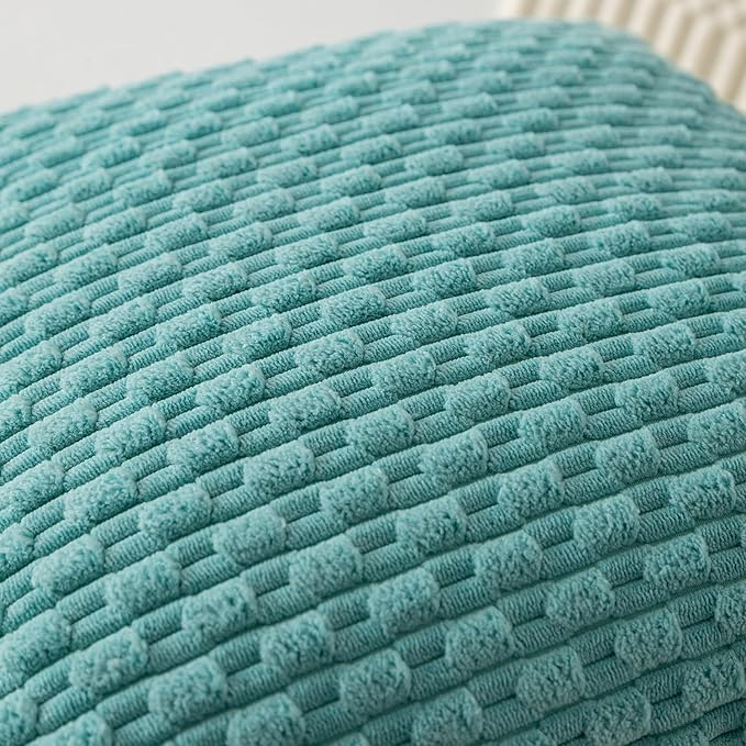 Kevin Textile Throw Pillow Covers Soft Corduroy Decorative Set of 2 Boho Striped Pillow Covers Pillowcases Farmhouse Home Decor for Couch Bed Sofa Living Room 24x24 Inch Aqua Green