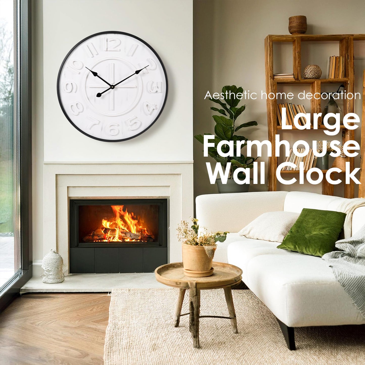 aevbibs Modern 24-Inch Wall Clock, Iron & Wood with Distressed Vintage Finish – Silent Non-Ticking Quartz Movement, Battery Operated, Easy to Hang, for Living Room, Office, Classroom