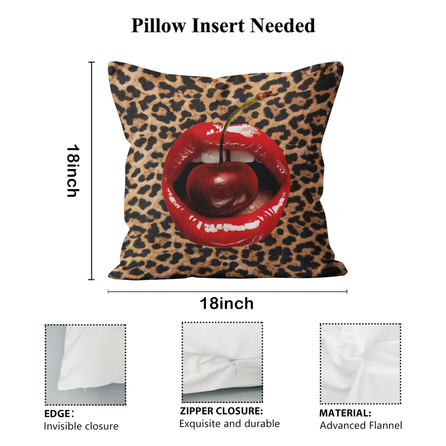 QGFM Trendy Red Leopard 18x18 Pillow Covers Set of 4, Red and Cheetah Room Decor, Funky Leopard Print Cherry Lip High-Heel Decorative Throw Pillow Covers for Girls Bedroom Dorm Apartment Home
