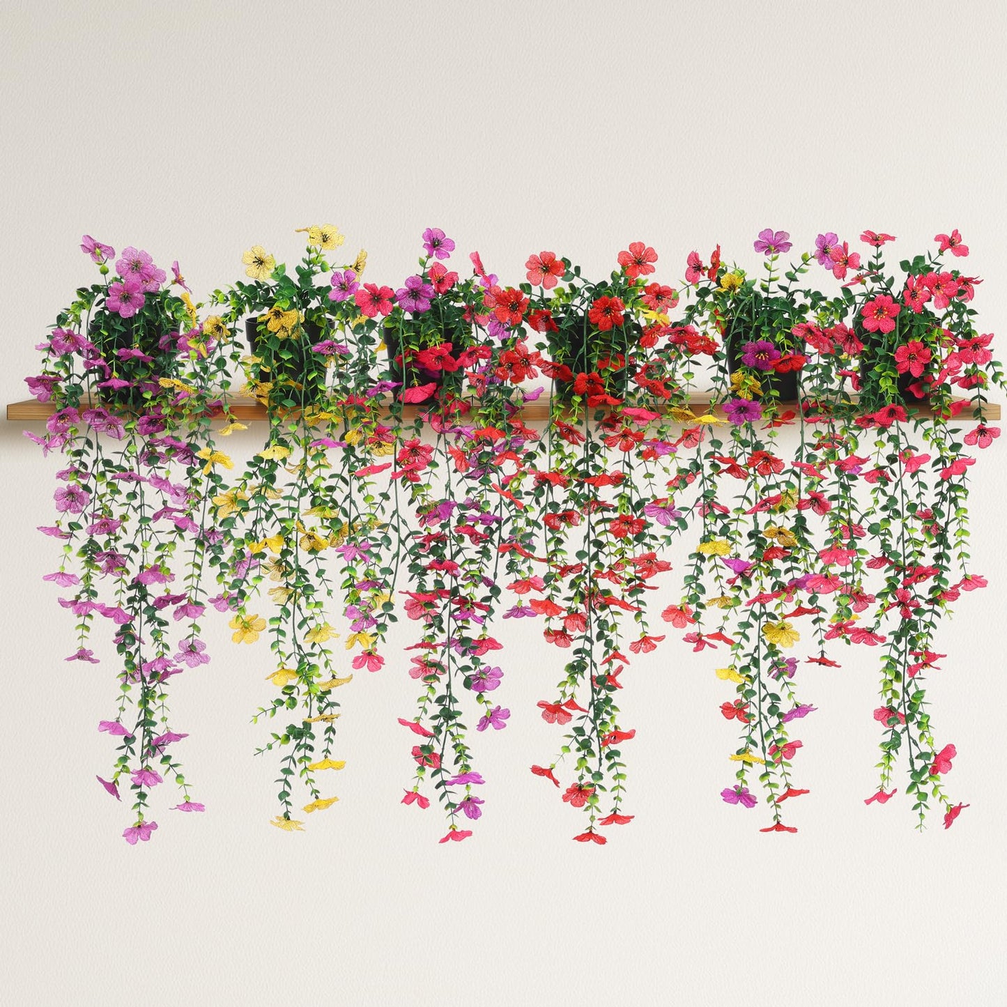 FAVOWREATH Fake Plants Hanging Artificial Potted Faux Eucalyptus Plants and Flowers for Modern Boho Farmhouse Bathroom Office Desk Wall Book Shelf Living Room Aesthetic Decor Indoor (Rose Red)
