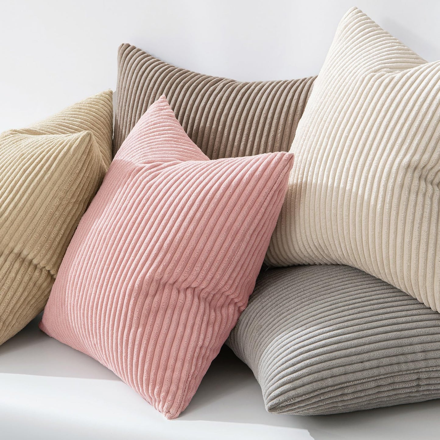 MIULEE Decorative Corduroy Pillow Covers Soft Solid Pack of 2 Cushion Cases Boho Square Throw Pillow Covers Pink Cute Pillowcases for Couch Chair Sofa Bed Living Room Home Decor 18 x 18 Inch