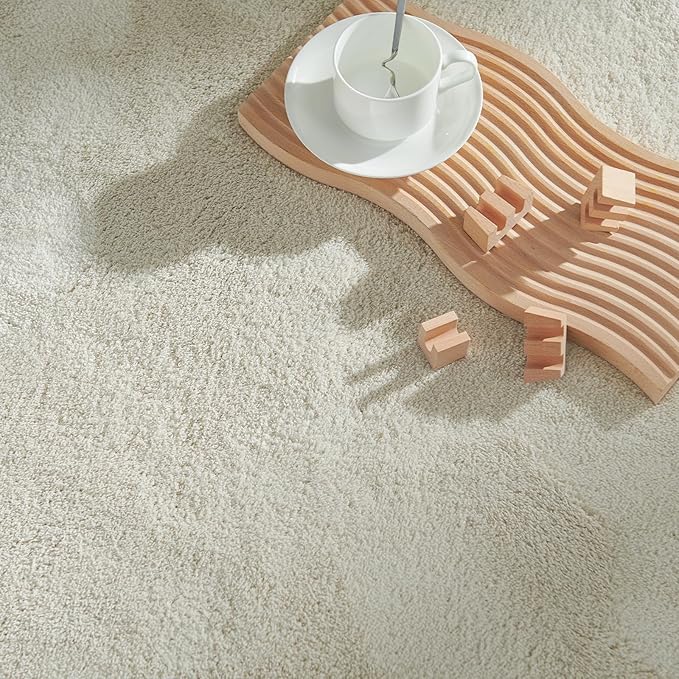 jinchan Solid Plush Runner Rug 2x6 Performance Shaggy Washable Hallway Rug Soft Modern Faux Wool Cozy Non Slip Carpet for Bedroom Laundry Room Living Room Kids Nursery Ivory