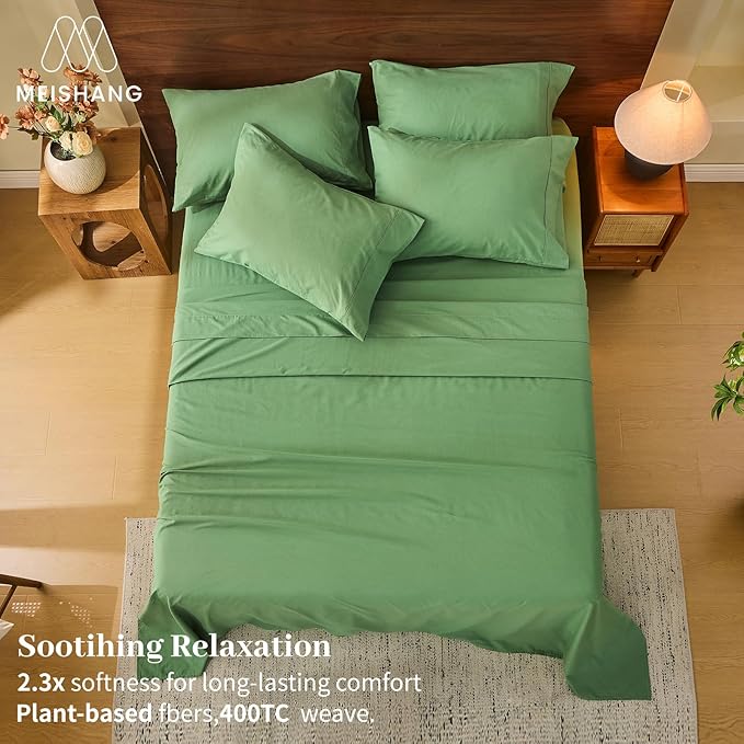 MEISHANG 100% French Pure Linen Sheets California King Size - Extra Deep Pocket Sheet Set, Soft Durable Flax Linen, Anti-Tear Breathable & Oeko-Tex Certified 18-24 Deep Pocket,All Season(Sage Green)