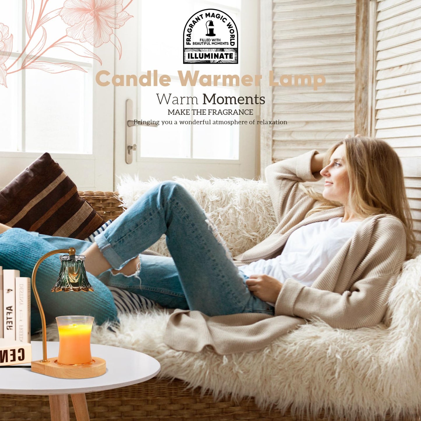 BODEVEDOB Candle Warmer Lamp with Timer,Dimmable Electric Fragrance Wax Warmer,Elegant Home Decor Melt Warming Heater As Best Birthday Gifts for Women mom(Golden-Green)