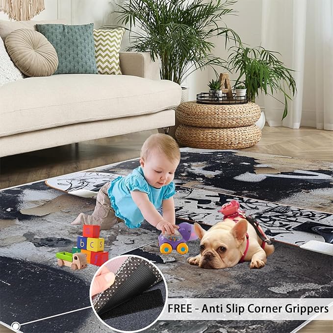 Dragons Rug for Living Room, Fantasy Animals 3x4 Area Rug Magical Creatures Rug for Bedroom Non-Slip Indoor Floor Carpet, Low Pile Resistant Carpet for Dining Room, Office, Home Decor