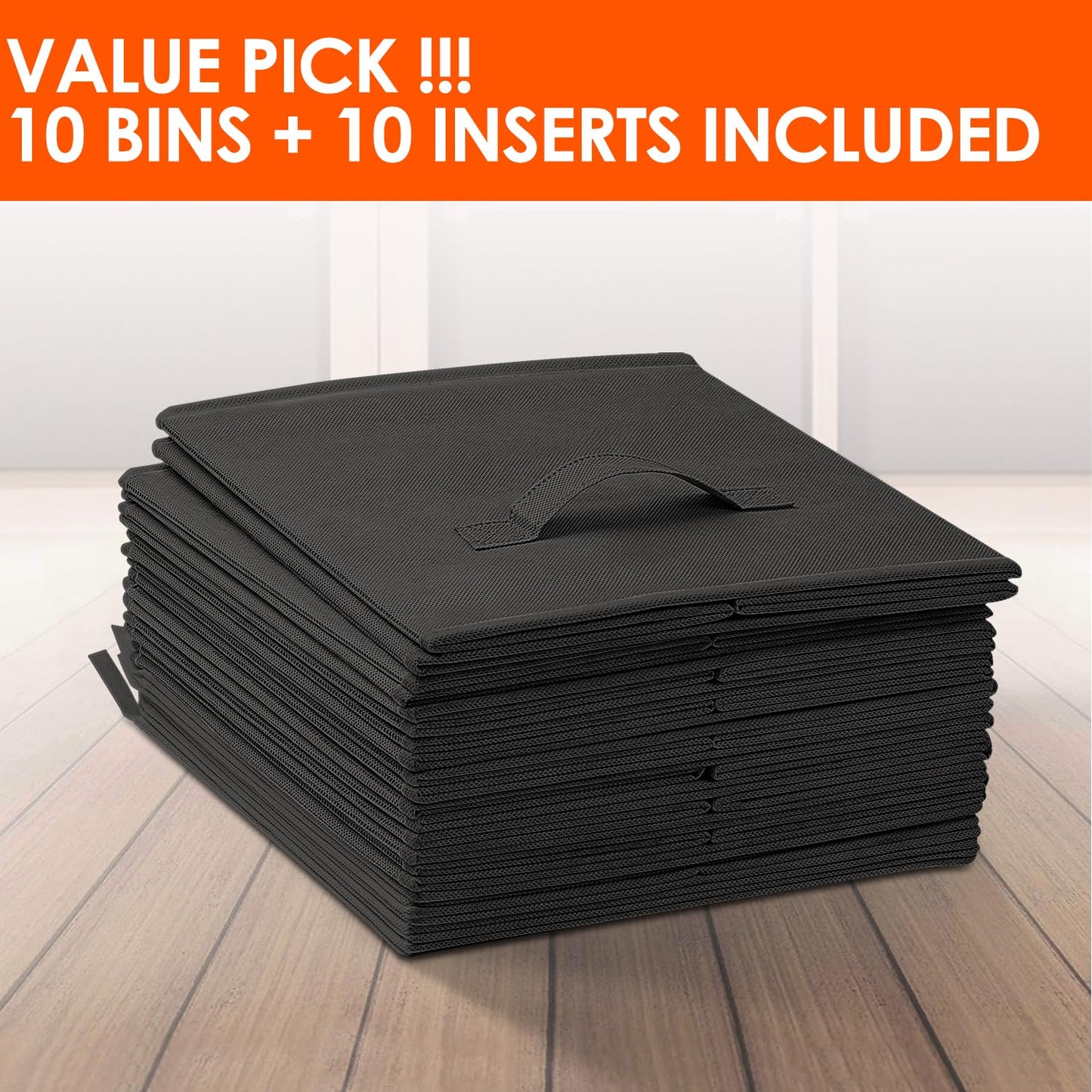 Criusia Storage Cubes, 11 Inch Clothes Storage Bins for Shelves Closet (10 Pack), Fabric Collapsible Storage Bins with Dual Handles, Cubby Storage Baskets for Magazines, Dorm Essentials (Black)