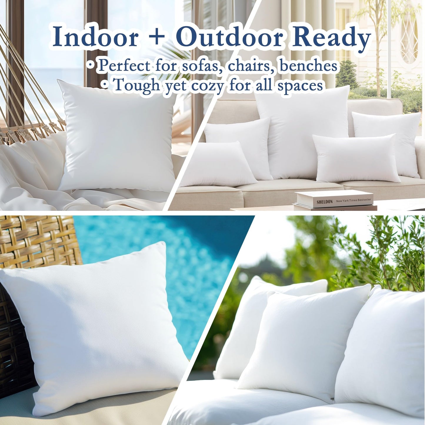 puredown® 18x18 Outdoor Pillow Inserts, Set of 2, Fluffy Soft Waterproof Down Alternative Square Form Sham Stuffer for Porch Swing Sofa Couch Cushion Patio Furniture