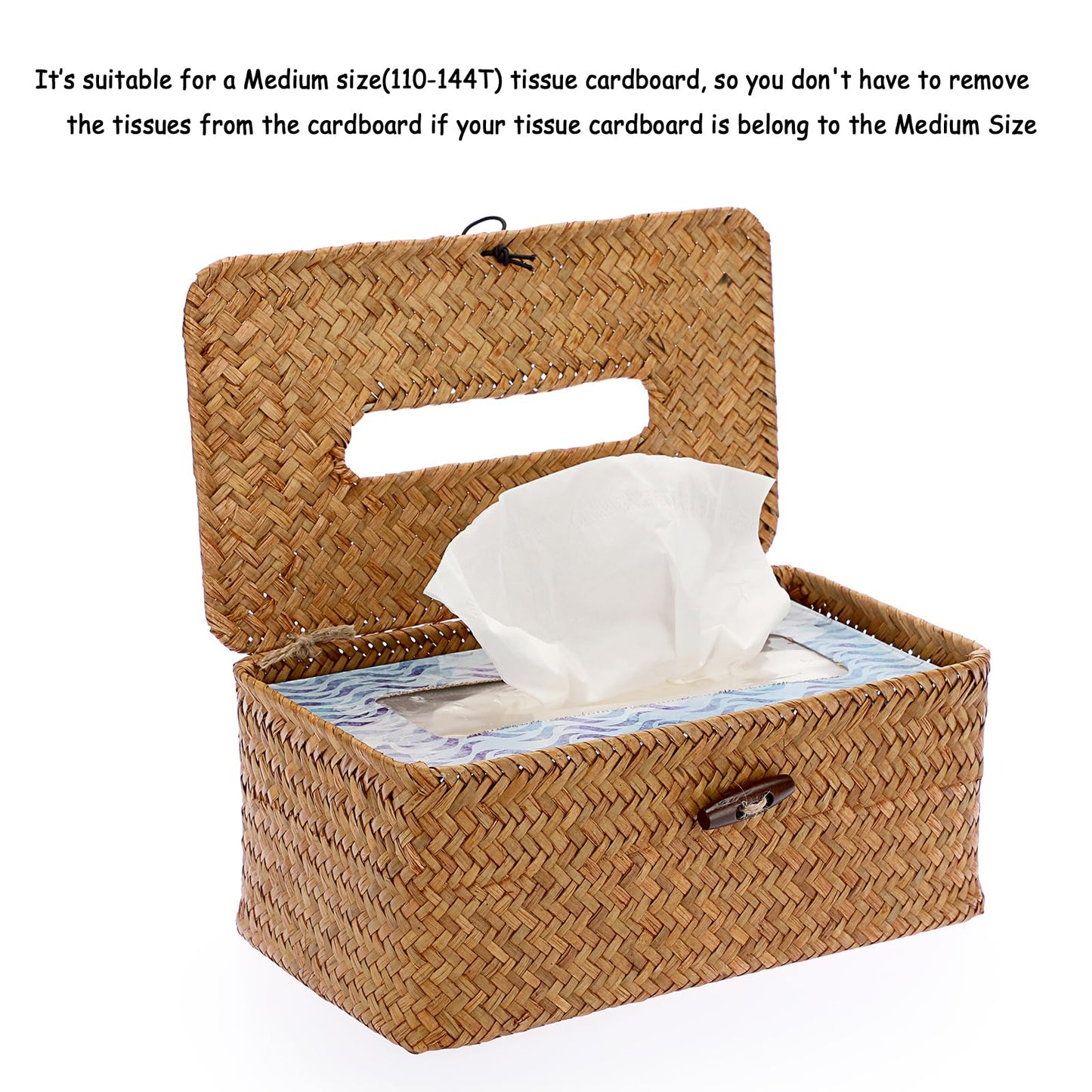 Sumnacon Tissue Box Cover Rectangle Tissue Box Seagrass Tissue Box Holder Woven Tissue Holder Decorative Tissue Cover for Bathroom Tissue Box Cover Rectangular for Home Office Table Caramel