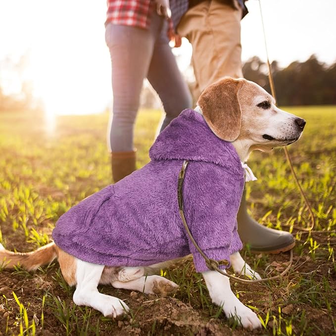 Dog Sweaters for Large Dogs,Dog Hoodie,Warm Fuzzy Fleece Sweatshirt with Hood & Pocket,Leash Hole,Cozy Cold Weather Pet Clothes Sweater Hoodie for Large Dogs(Purple,2XL)