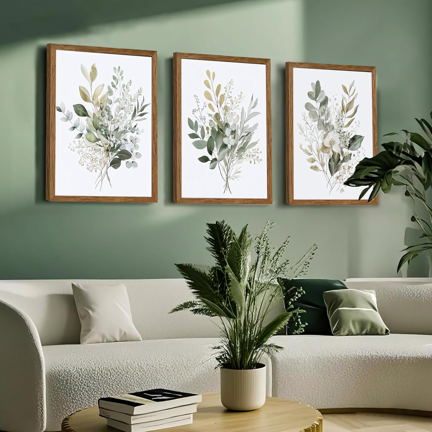 tgguytiy Sage Green Botanical Wall Art Set of 3, Eucalyptus Leaf Boho Plant Posters for Bedroom Living Room Bathroom Decor, 12x16 Inch Unframed Prints