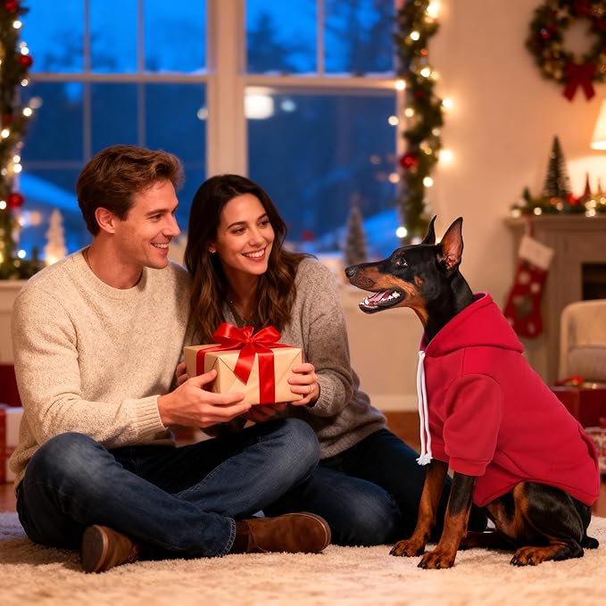 BAOBICUTE Dog Basic Hoodie Soft Dog Clothes Cold Weather Sweaters for Medium Large Dogs Cozy Fabric Warm Sweatshirt with Leash Hole (Red, L (Back: 20.47",Chest: 28.35", Neck: 21.26"))