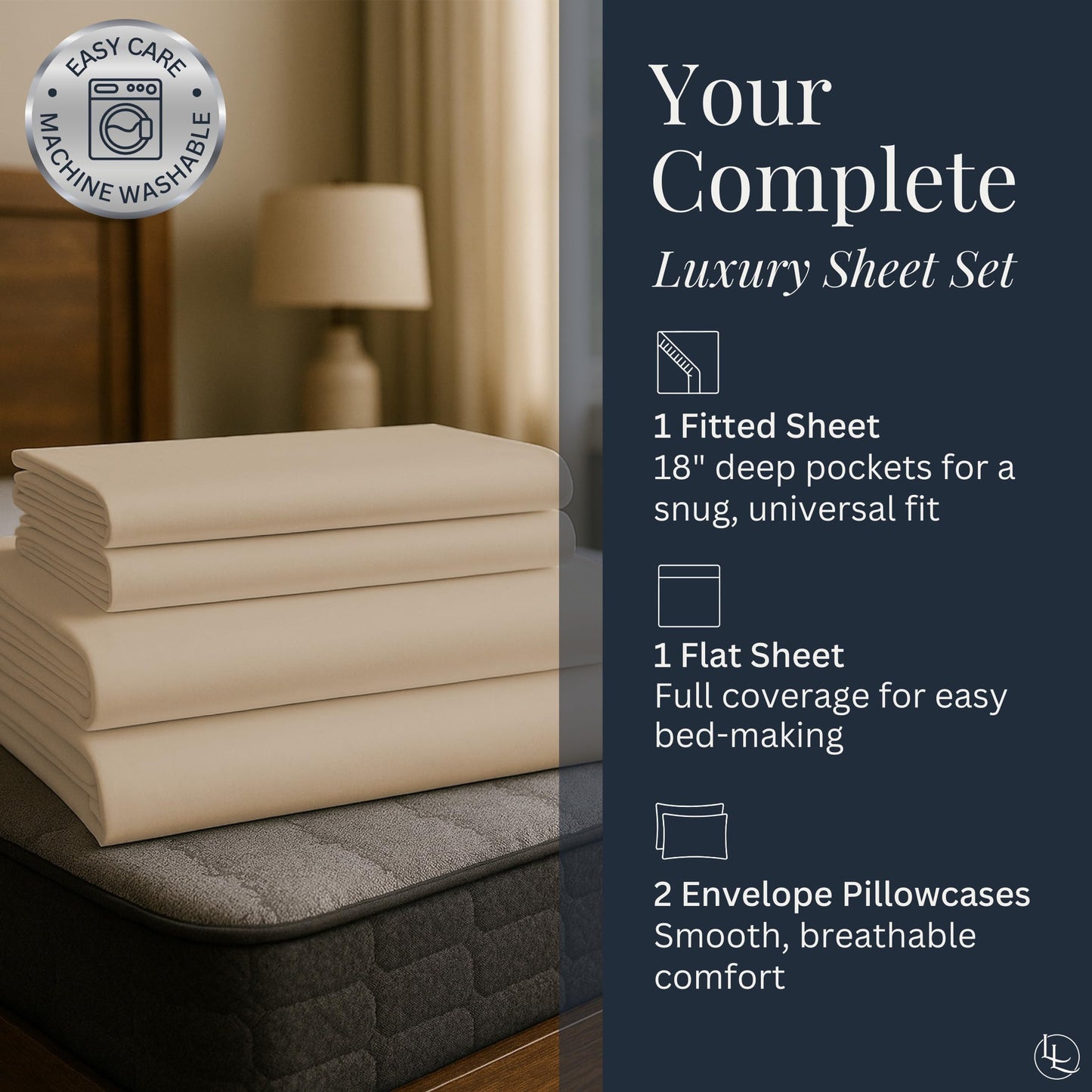 Linden & Lain Luxury King Size Bed Sheet Set | Organic Ultra Soft Bed Sheets | Viscose Derived from Bamboo | Microfiber | 18" Deep Pocket with Upgraded Elastic | Best Cooling Technology | Dune