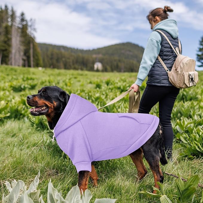 3XL Dog Sweaters for Large Dogs,Dog Hoodie,Cozy Fleece Interior Sweatshirt with Hood & Pocket,Leash Hole,Pet Clothes Sweater for Small,Medium,and Large Dogs,Light Purple&3XL