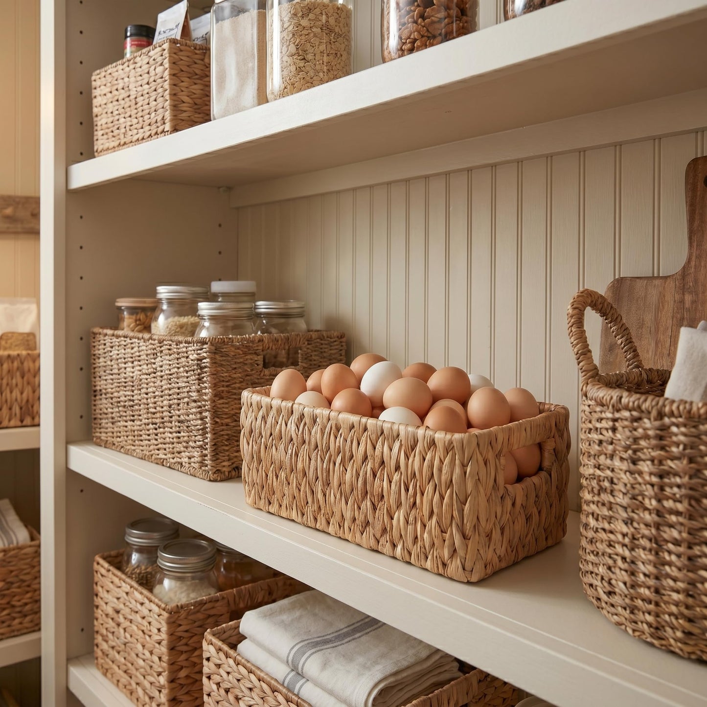 Water Hyacinth Wicker Storage Baskets, Natural, Set of 2