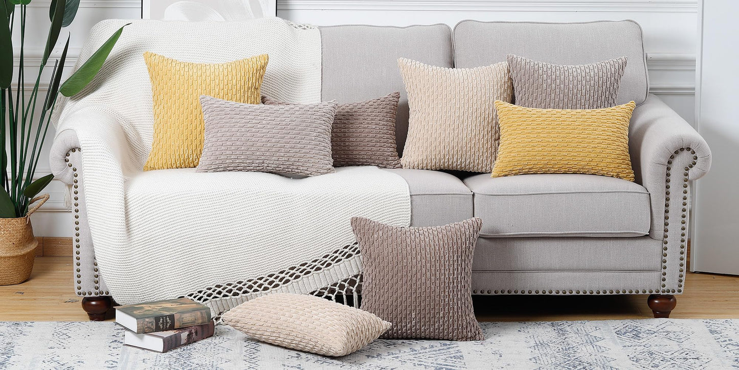 MADIZZ Pack of 2 Corduroy Decorative Euro Sham Pillow Covers 26x26 Inch Taupe Soft Boho Striped Couch Throw Pillows for Bed Pillowcases for Sofa Livingroom Home Decor