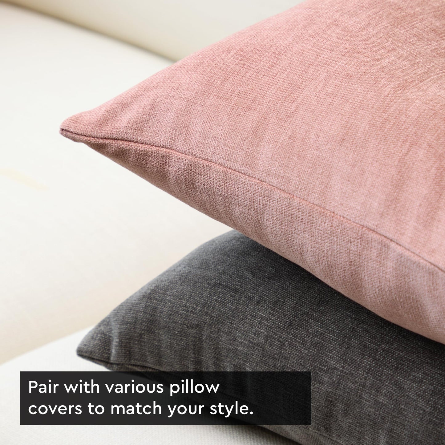 Encasa XO Thick Chenille Throw Pillow Covers Set of 2 | Buff - (24"x24") (60x60 cm) | Decorative Accent Square Throw Pillow Cases for Couch, Home Decor, Sofa