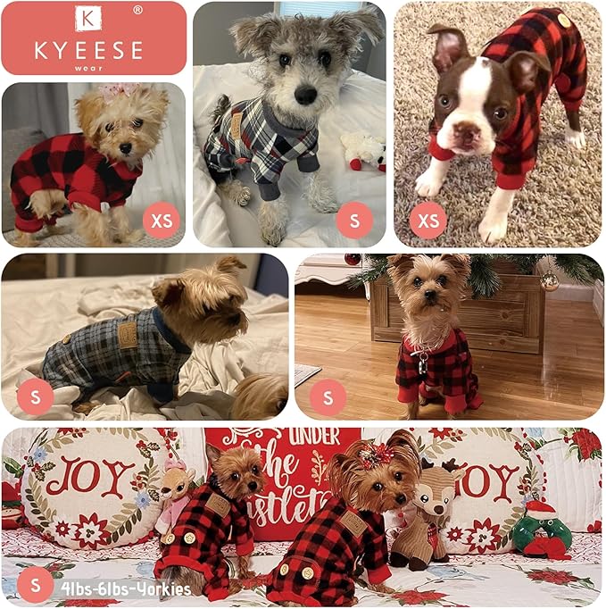 KYEESE Dog Pajamas Red Buffalo Check Puppy Pjs Comfy Doggie Costume Velvet 4 Legs Pet Jammies Stretchy Dogs Clothes Warm Pet Pjs Soft Dog Pajamas for Small Dogs,S