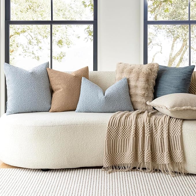 Foindtower Modern Textured Boucle Lumber Throw Pillow Covers Accent Solid Decorative Pillow Cases Cozy Couch Cushion Case for Sofa Bed Living Room Home Decor, 12 x 20 Inch, 1PC, Light Blue
