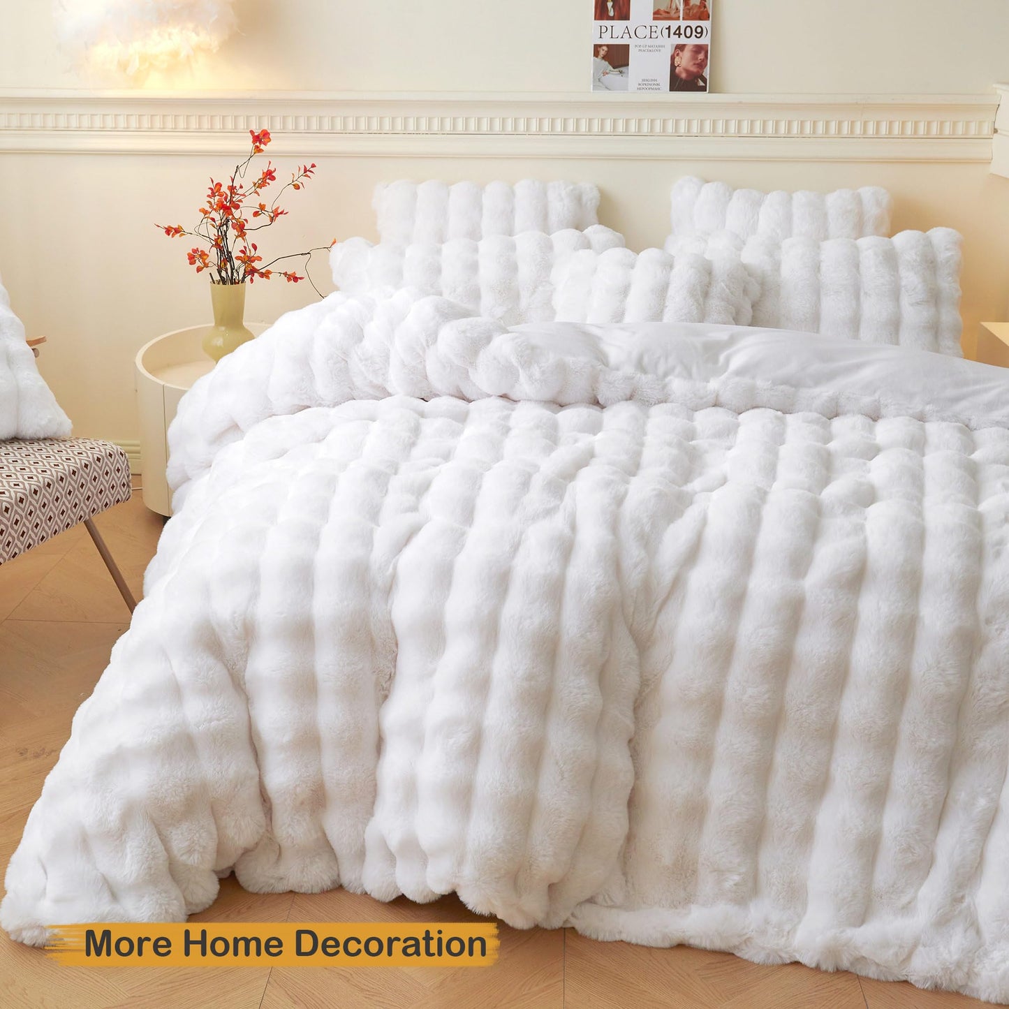LIFEREVO 2 Pack Fluffy Faux Rabbit Fur Pillow Cases, Luxury Soft Plush Shaggy Bubble Pillowcases Standard Size with Zipper Closure, Furry Fuzzy Long Pillow Shams for Bedroom Living Room 20x26, White