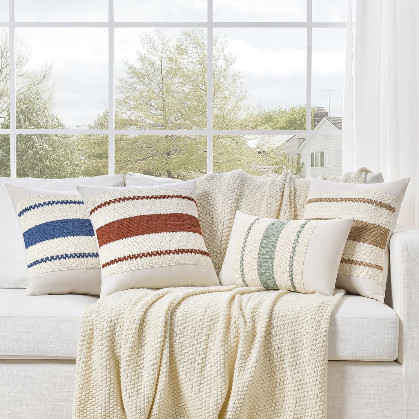 Fancy Homi Set of 1 Sage Green Boho Lumbar Decorative Throw Pillow Covers 14x24 Inch for Living Room Bedroom Couch Bed Sofa, Rustic Retro Cushion Case, Bohemian Room Home Decor