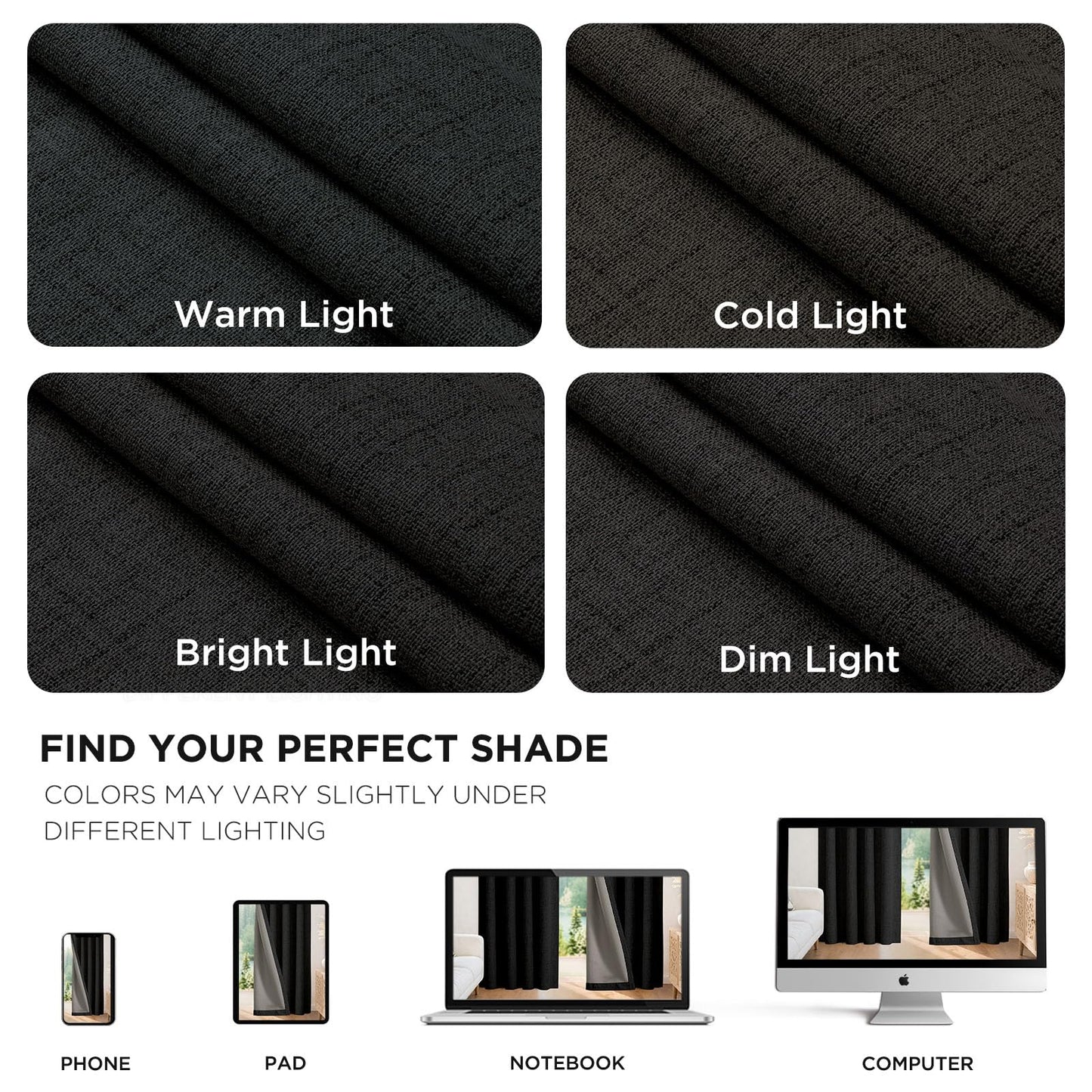 Joydeco Blackout Curtains for Bedroom - 72 Inch Long 100% Light Blocking 2 Panels Set Black Drapes, Thermal Insulated Room Darkening Curtains, Linen Textured for Living Room, Rod Pocket & Back Tabs