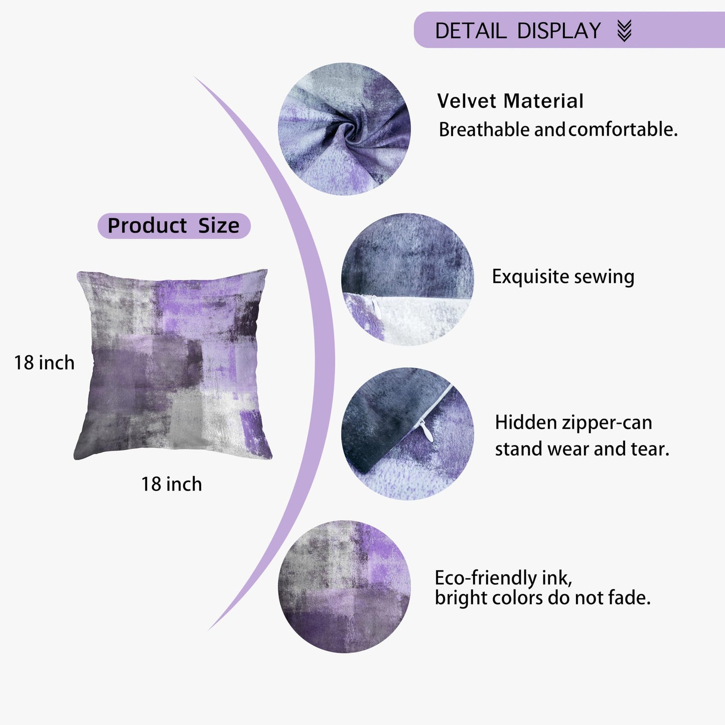 chiinvent Purple Velvet Abstract Pillow Covers Set of 2 Modern Accent Violet Gray Throw Pillow Cover Soft Elegant Decorative Couch Cushion Cover for Bed Living Room Outdoor Sofa Pillowcases 18x18 Inch