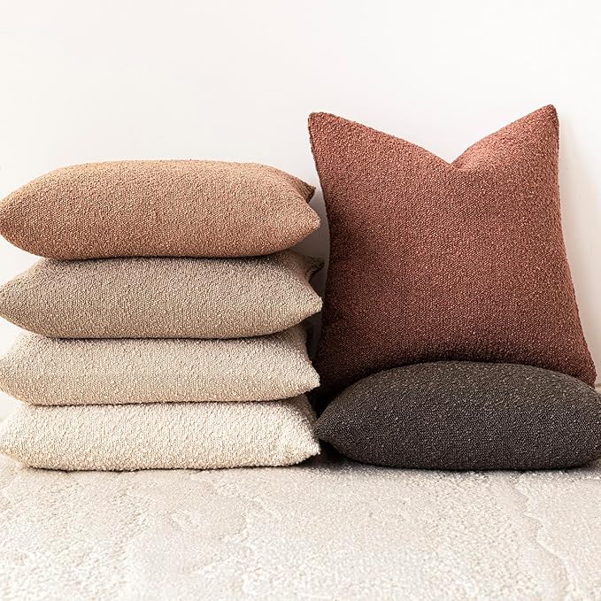 Foindtower Decorative Textured Boucle Throw Pillow Covers Accent Solid Pillow Cases Neutral Soft Cozy Couch Cushion Case for Chair Sofa Bedroom Living Room Home Decor 24x24 Inch,1PC,Dusty Orange Hazel
