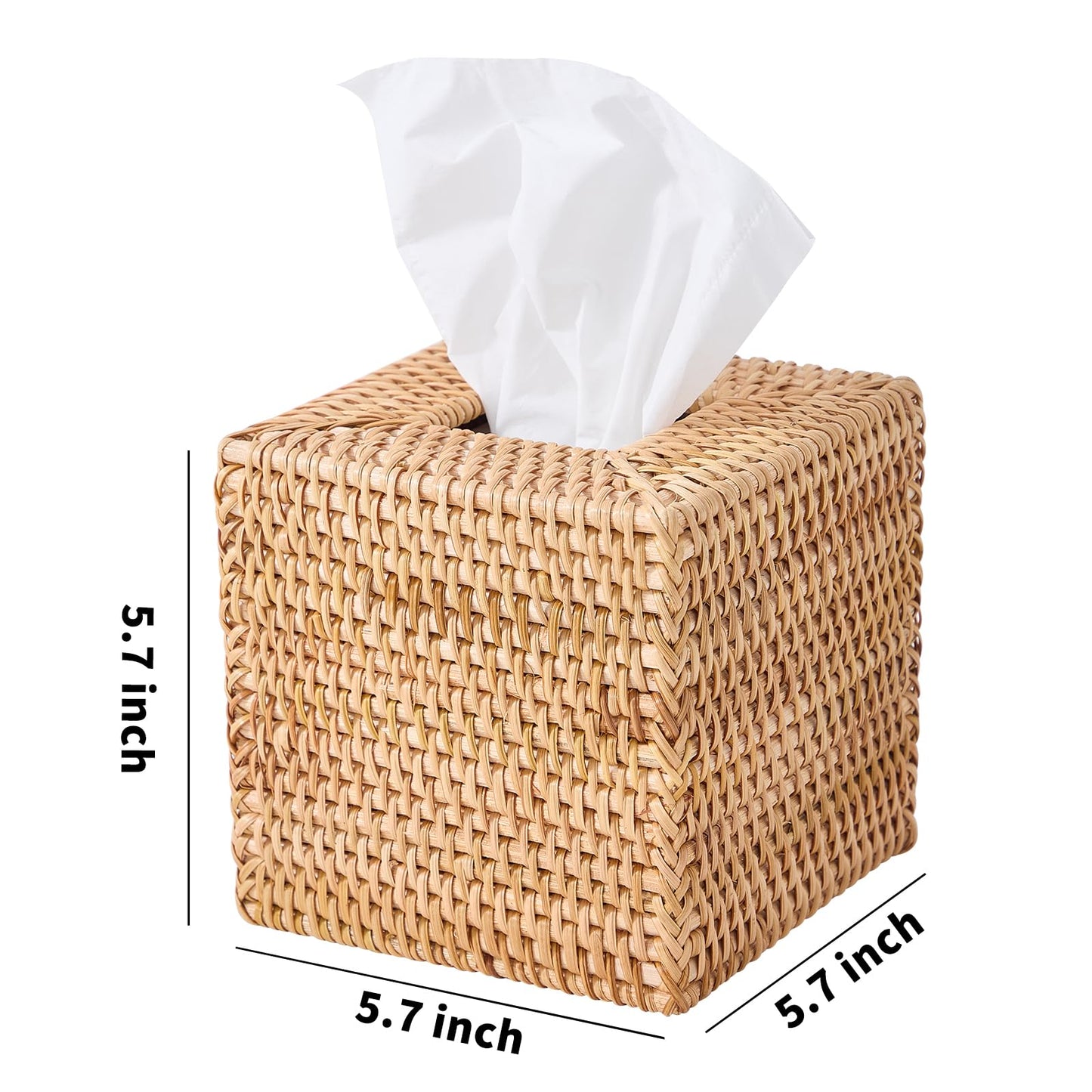 Hand-Woven Rattan Tissue Box Cover, Square Wicker Tissue Holder, Natural Woven Facial Napkin Holder