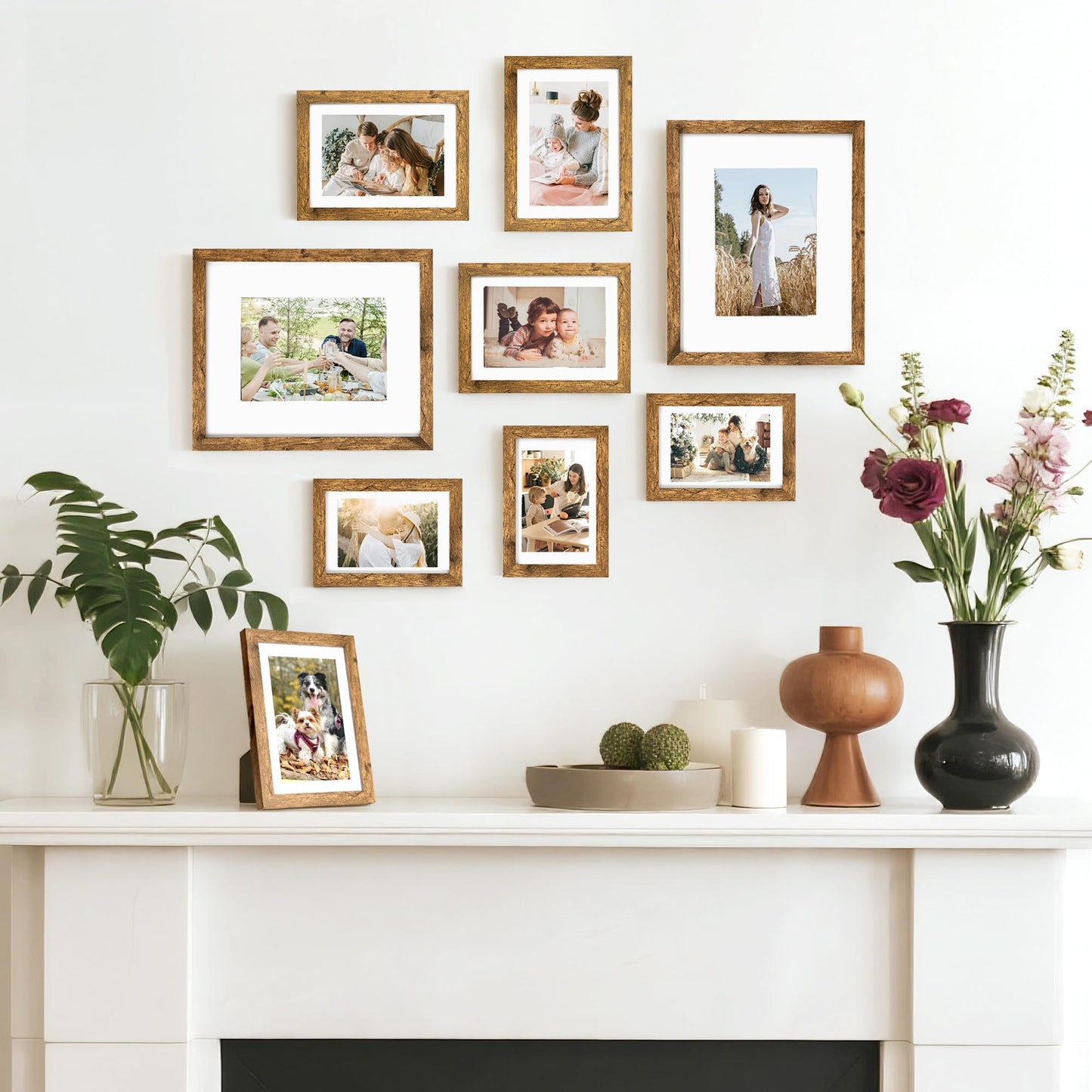 HOUSE DAY Wood 4x6 picture frame, Wooden Picture Frames 4x6 Frame with Real Glass, Rustic 4 x 6 Picture Frame for Wall or Tabletop, Display Picture 4x 6 Without Mat or 3.5x5 with Mat (5 Brown)