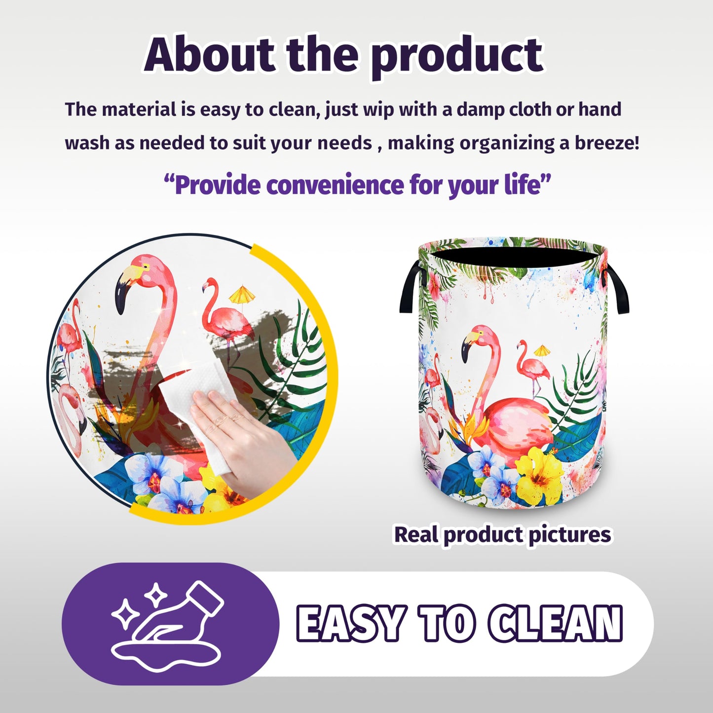 Pink Flamingo Laundry Basket Tropical Leaves Flower Oxford Cloth With Handles Foldable And Portable Colorful Laundry Hamper For Laundry Room/Bedroom/Living Room/Children'S Room (18.9 X 16.5 In)