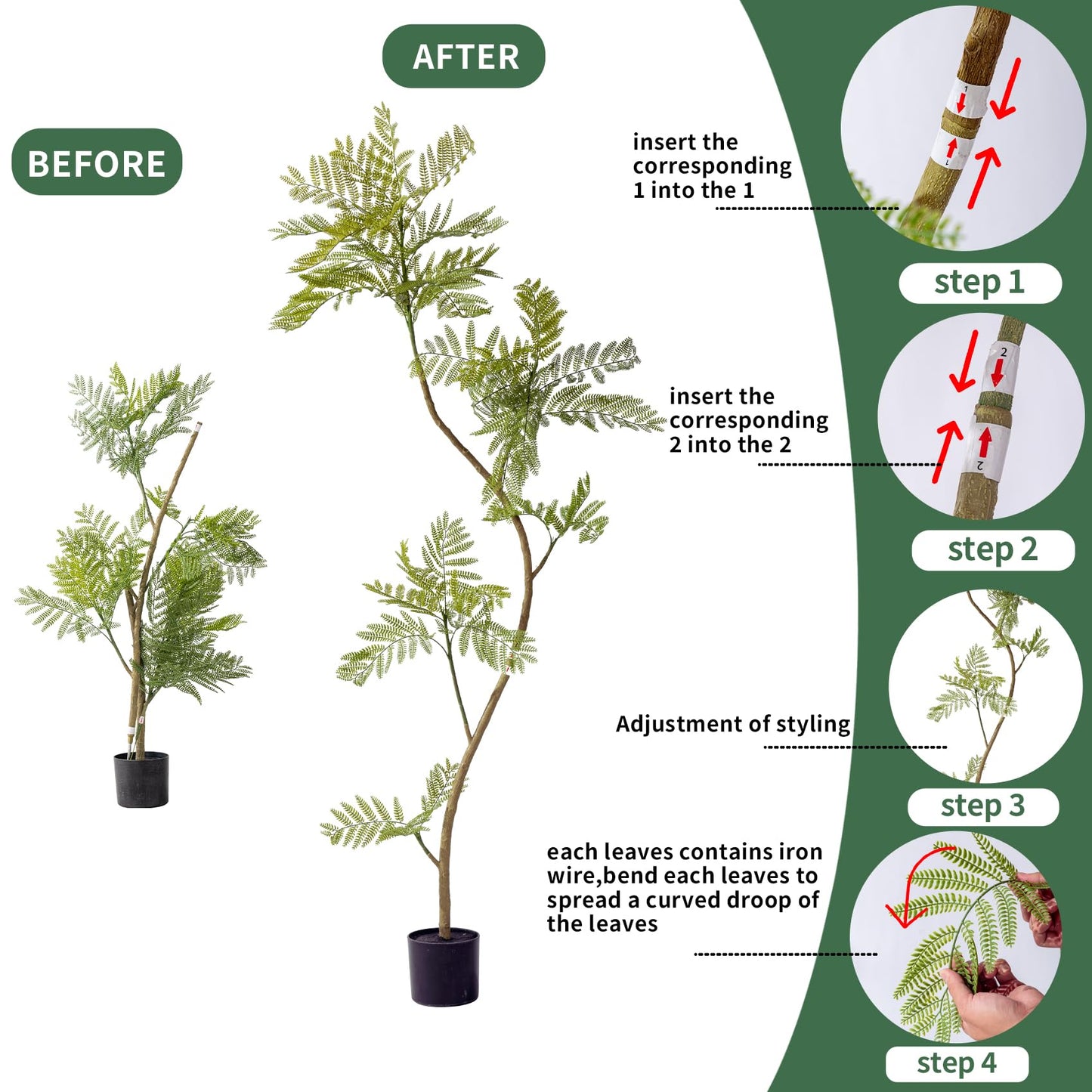 Bailikang 7.9FT Artificial Tree Fake Jacaranda Tree,Faux Tall Tree Lifelike Green Leaves Large Plants Indoor Fake Trees for Home Decor