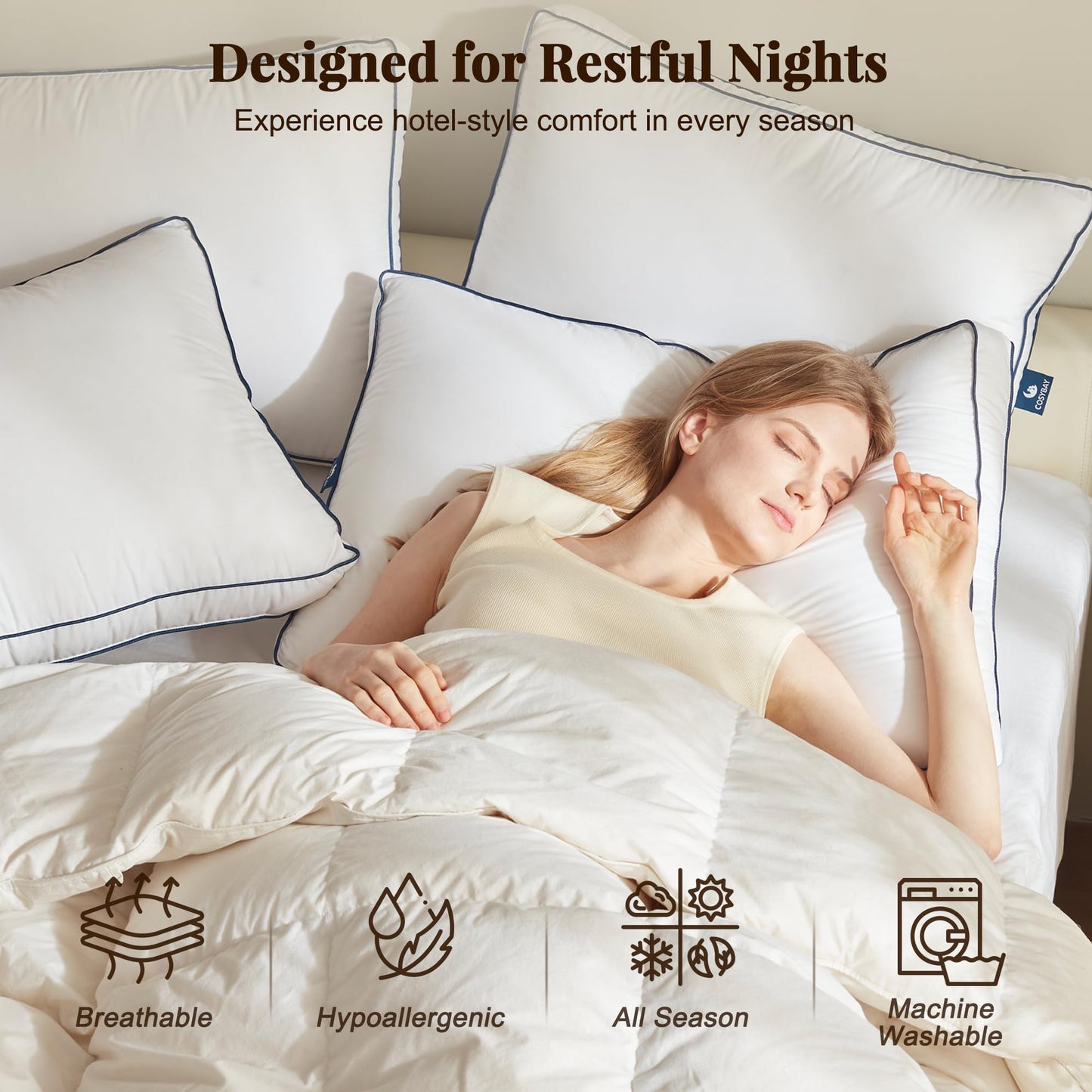 Cosybay Goose Feather and Down Pillow Standard Set of 1- Luxury Hotel Collection Bed Pillow for Sleeping, 600 Thread Count Cover, Gusseted Design, Medium Firm,Soft Support, 20x26 Inch