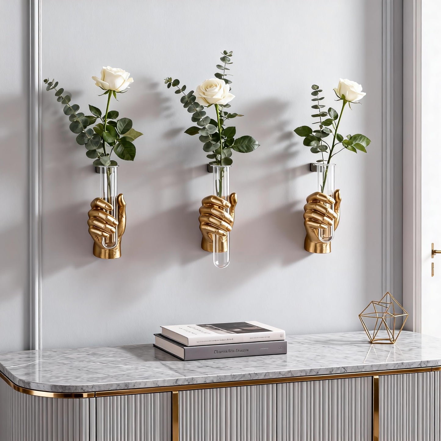 Gold Hand Wall Sculpture with Vase – Unique Resin Art, Wall-Mounted Flower Vase, Modern Decor for Living Room, Office, Apartments, Stylish Home, Elegant Interior, Contemporary Decoration (Gold)