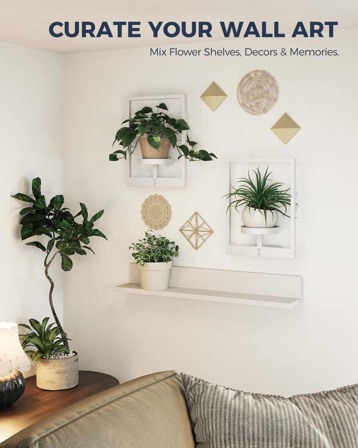 Bamworld White Plant Stand Indoor, Plant Hanger Wall Planters for Indoor Plants Window Plant Shelves Plant Holder Wall Decor, Room Decor (Patent Design)