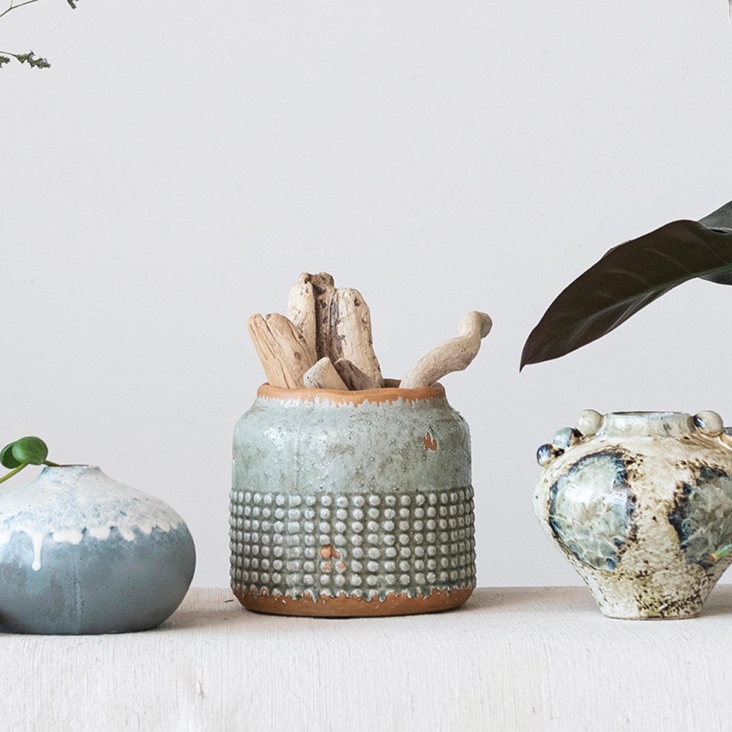 Creative Co-Op Round Terra-Cotta Hobnail Planter Vase with Heavily Distressed Finish, Grey