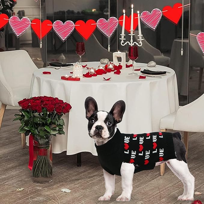 GOYOSWA Valentines Dog Sweater, Dog Valentines Clothes Outfit Knitted Sweaters for Small Medium Large Dogs Pets (Black Love, X-Large)