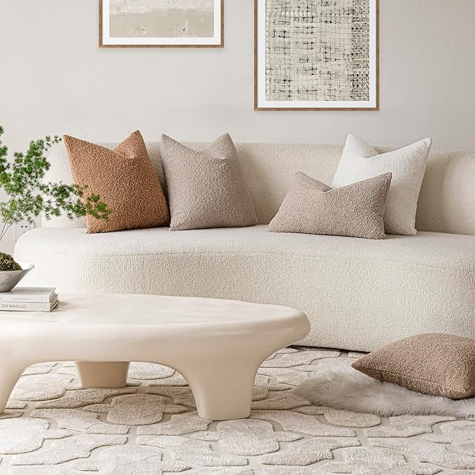 Foindtower Decorative Textured Boucle Throw Pillow Covers Accent Solid Pillow Cases Neutral Soft Cozy Couch Cushion Case for Chair Sofa Bedroom Living Room Home Decor 16x16 Inch,1PC, Oatmeal