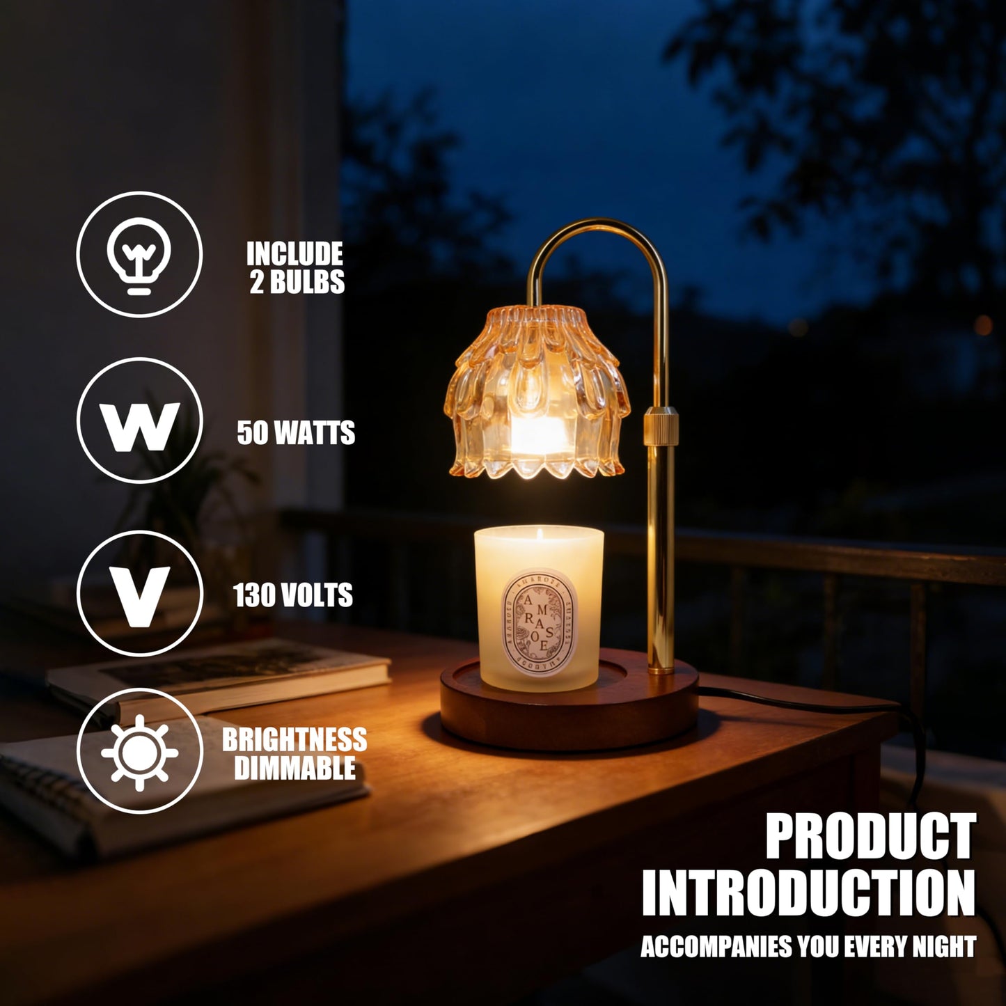 Flower Candle Warmer Lamp with Timer Dimmer, Adjustable Height, Birthday Housewarming Gifts for Women Mom, New Home Bedroom Livingroom Decor, Gold Wax Melt Warmer for Scented Jar with 2 Bulbs