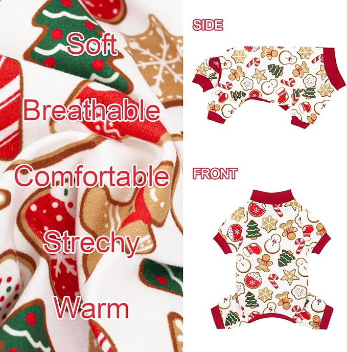 XPUDAC 4 Pack Christmas Dog Pajamas Comfy Dog Clothes for Small Medium Dogs Girl Boy Holiday Pet Outfit Puppy Onesie Cat Pjs Jammies, L