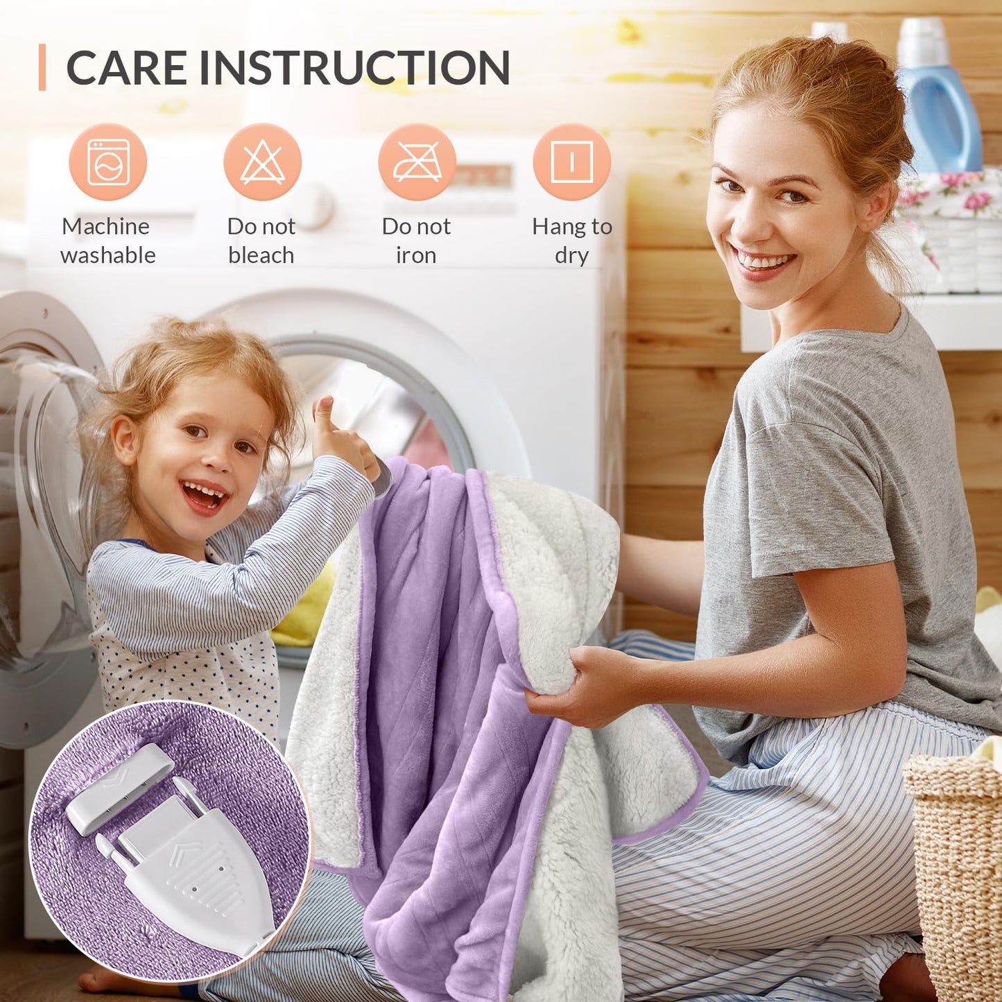 HOMLYNS LuxeHeat Heated Blanket Electric Blanket, Soft Flannel Sherpa Heated Throw, Heating Blanket with 5 Heat Settings, 3 hrs Timer Auto Shut Off (50x60 inches, Purple), Only for 120V Voltage Use
