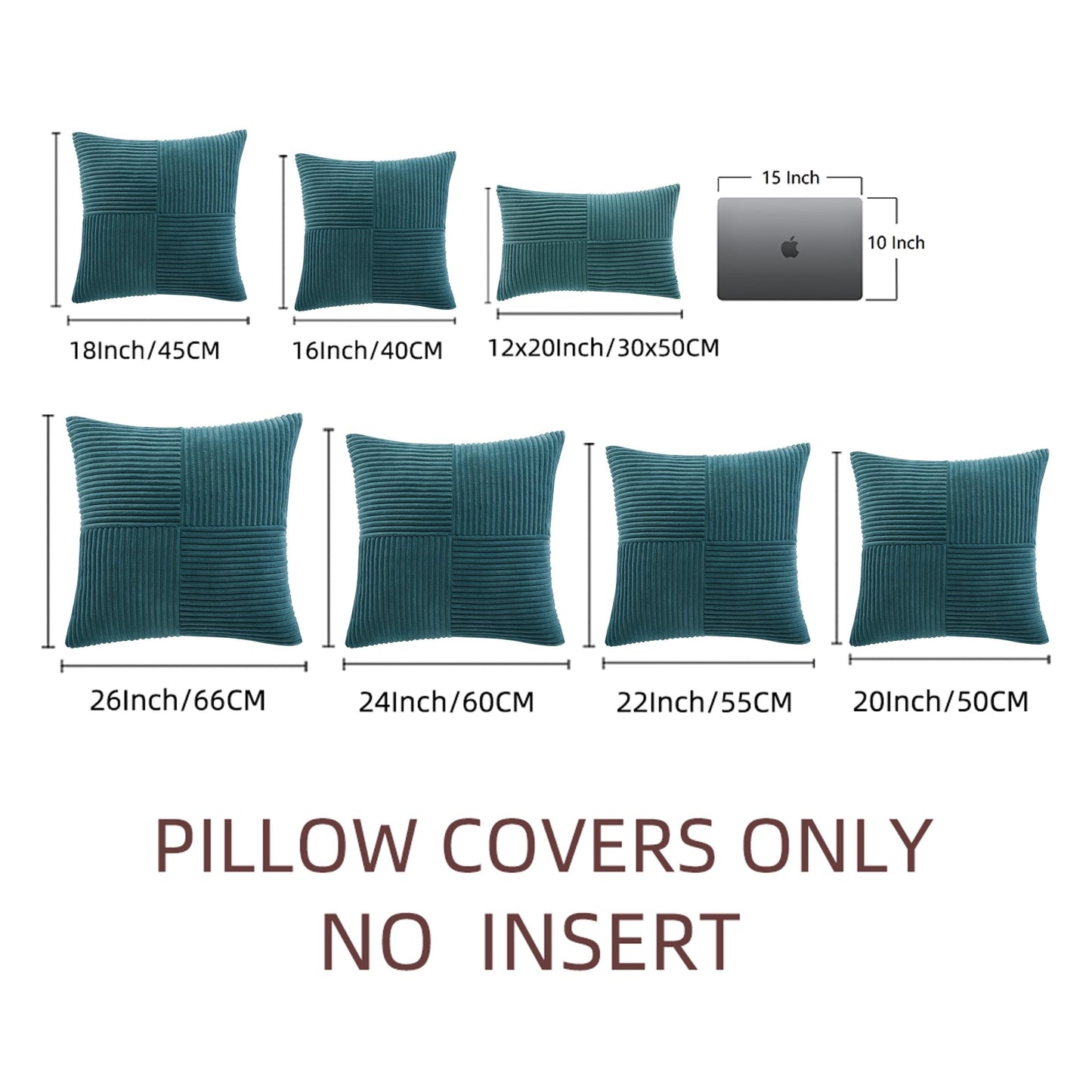 Fancy Homi 2 Packs Teal Decorative Throw Pillow Covers 20x20 Inch for Living Room Couch Bed Sofa, Rustic Farmhouse Boho Home Decor, Soft Corss Corduroy Patchwork Accent Square Cushion Case 50x50 cm