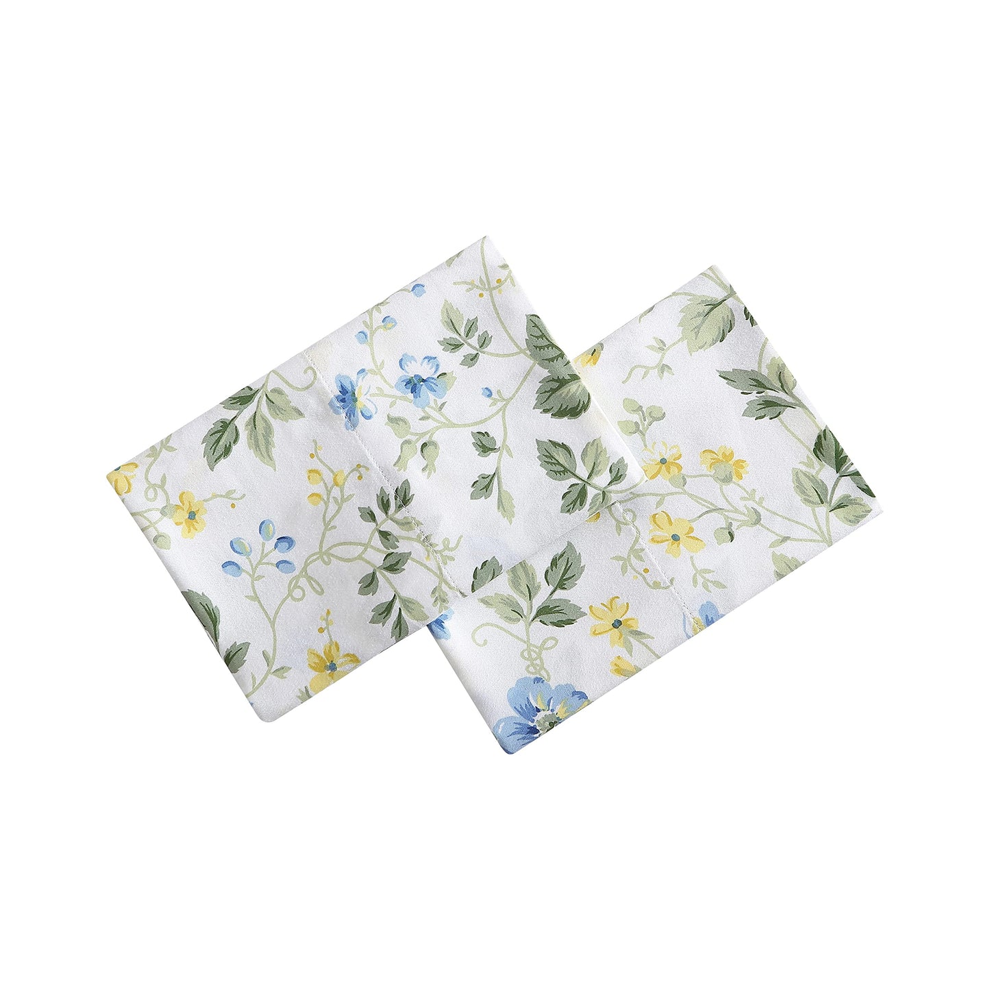 Laura Ashley Home - Standard Pillowcase Set, Cotton Sateen Bedding, Smooth & Wrinkle-Resistant (Meadow Floral Blue/Yellow, 2 Piece)