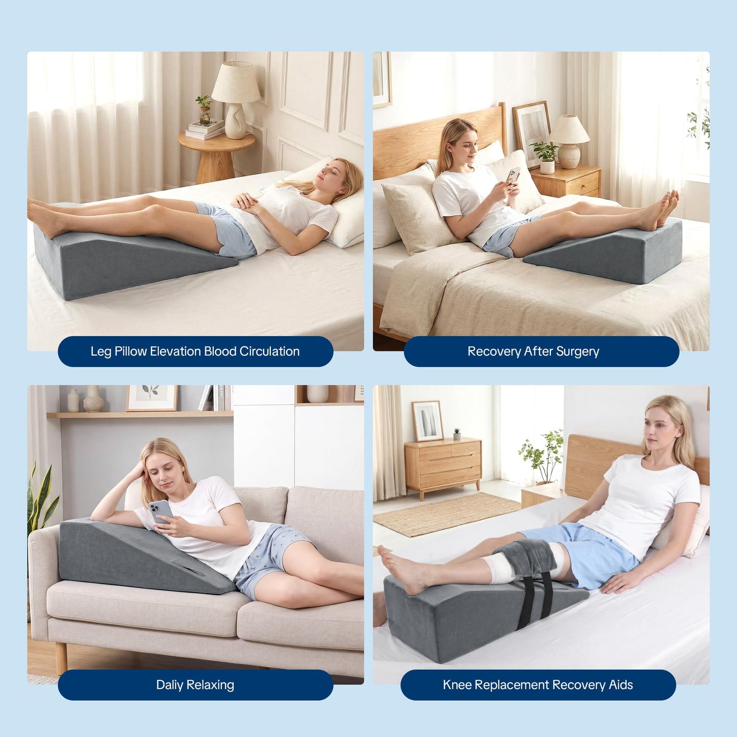 HOMBYS Leg Elevation Pillow After Surgery with 2 Cold Therapy Packs, Post-Surgery Knee Replacement Pillow for Pain Relief & Swelling Reduction, Single Leg Ankle Support, Home Recovery Equipment