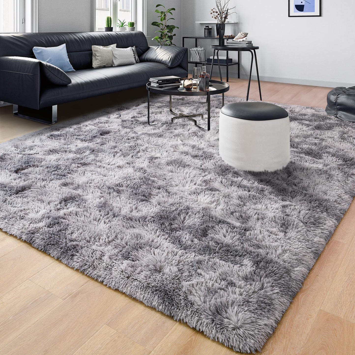 Tepook Area Rugs 10x14 for Living Room, Super Soft Fluffy Rugs for Bedroom, Modern Shaggy Rug Fuzzy Carpets for Kids, Plush Indoor Nursery Home Decor Rug with Non-Slip Bottom, Tie-Dyed Light Grey