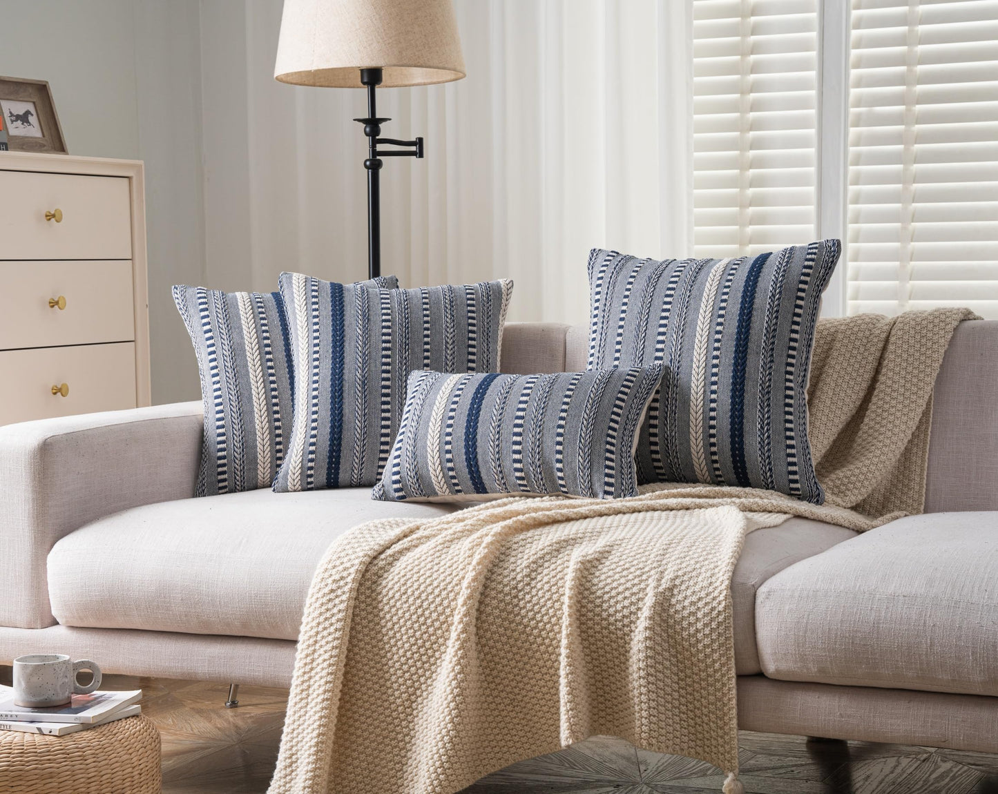 Cethom Boho Throw Pillow Covers 12x20 Inch Set of 2, Farmhouse Decorative Couch Pillow Cases, Navy Blue Accent Pillows of Bed, Sofa Bedroom Living Room Home Decor Cushion Cover