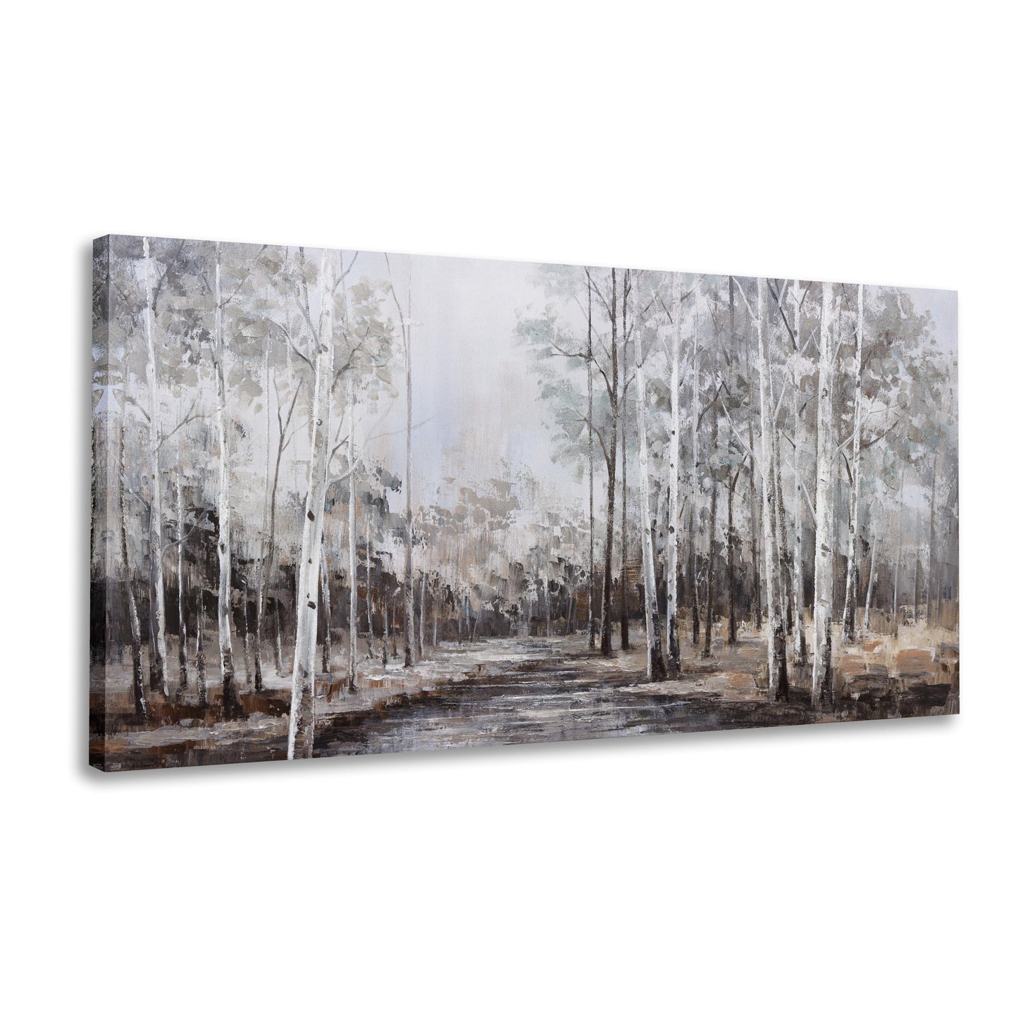 White Birch Tree Wall Art Grey Forest Painting Abstract Canvas Art Landscape Panoramic Picture Nature Artwork Framed for Living Room Bedroom Dinning Room Home Office Wall Decor 40"x20"