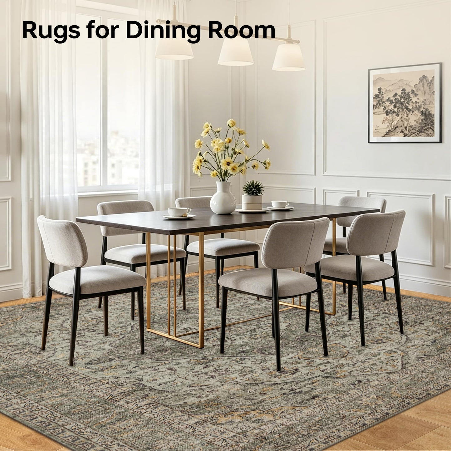 RCTJHOME 5x7 Washable Vintage Area Rugs, Double Non-Slip Low Pile Rug Taupe